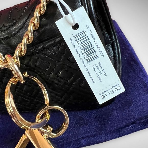 NWT Tory Burch Lil Fleming Key Fob / Bag Charm in Black Napa Leather $115 - Picture 3 of 16
